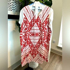 🚨SUMMER FLASH SALE🚨 ELOQUII Red & White Linen Embroidered Shift Dress